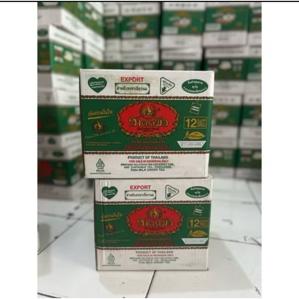 

1 dus (12pcs) Thai Tea Greentea Chatramue 200g Teh Hijau Thailand Original Halal BPOM
