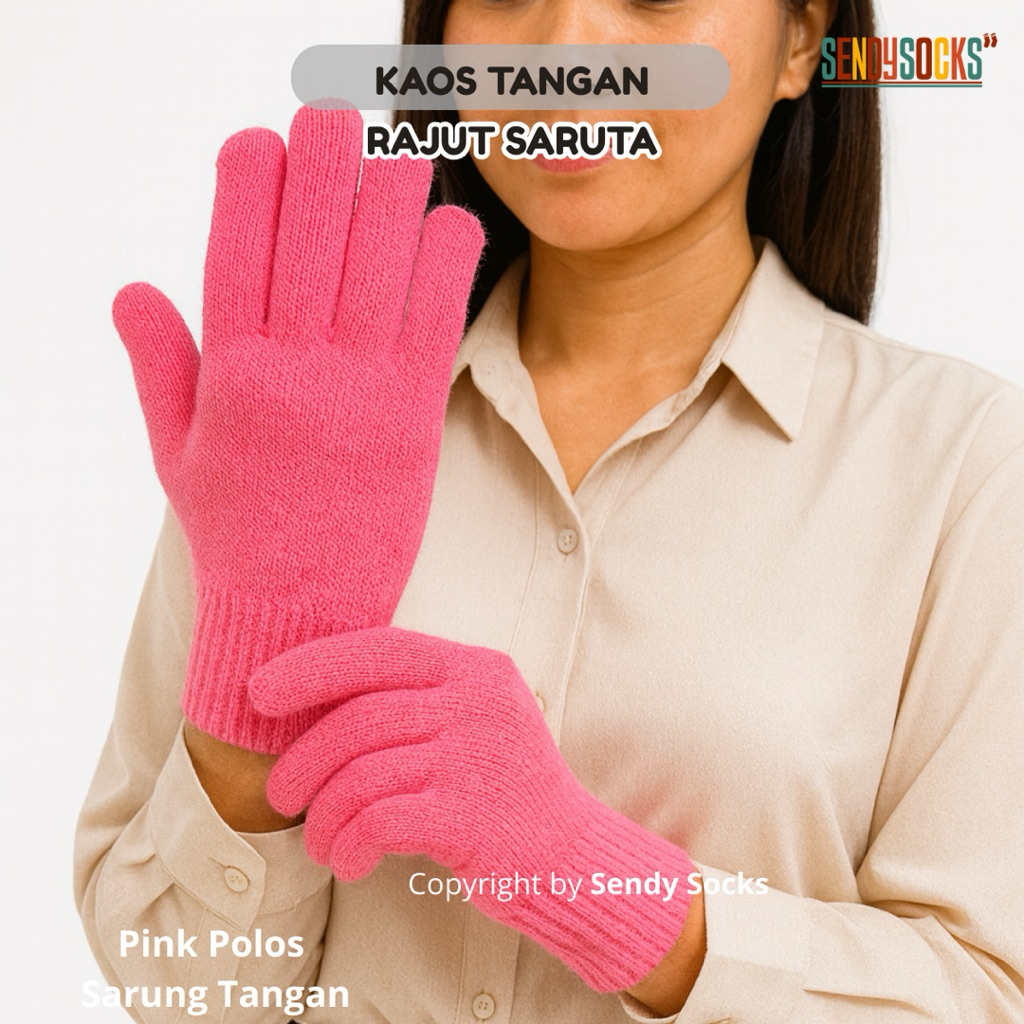 Sarung Tangan Rajut Pink Polos Wanita Pria Motoran Anti Panas  Nyaman Menghangatkan - TKB