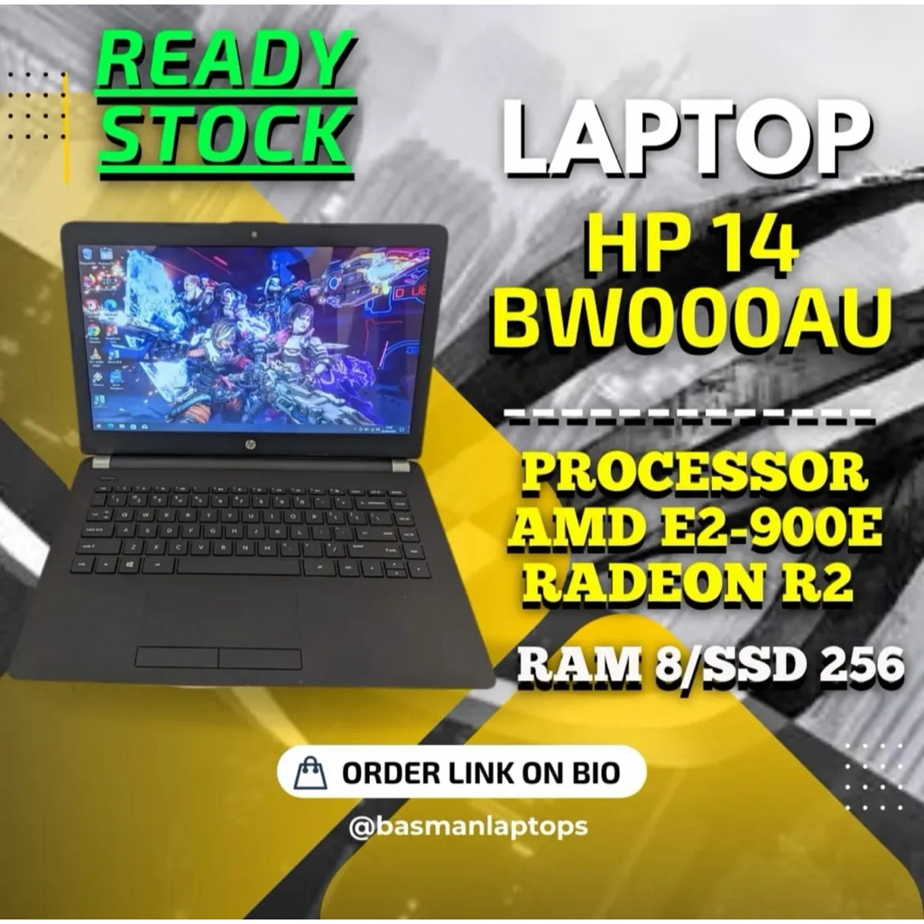 Laptop HP 14BW AMD E2 RAM 8 Pakai SSD Normal Siap Pakai - Laptop Murah - Laptop Malang - Laptop Gami