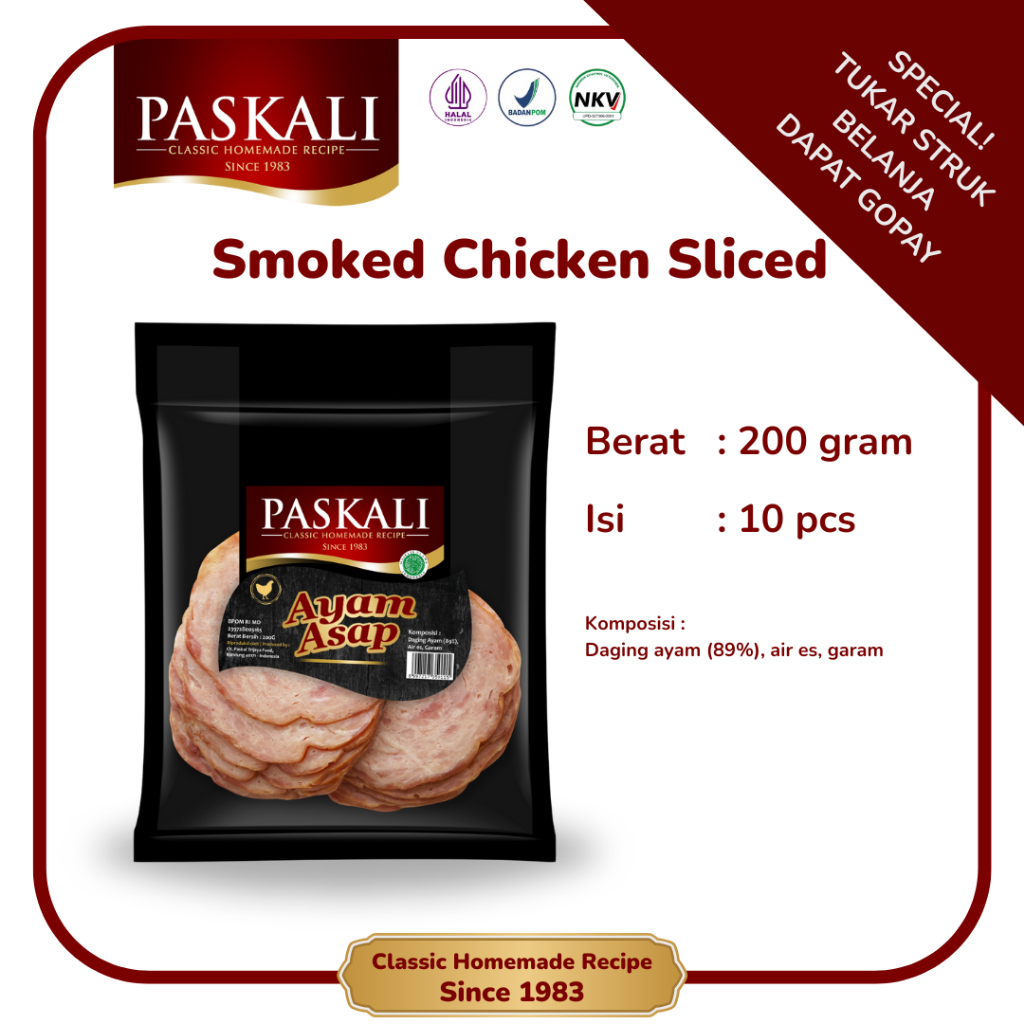 

Smoked Chicken Sliced Paskali 200 Gram Isi 10 Pcs