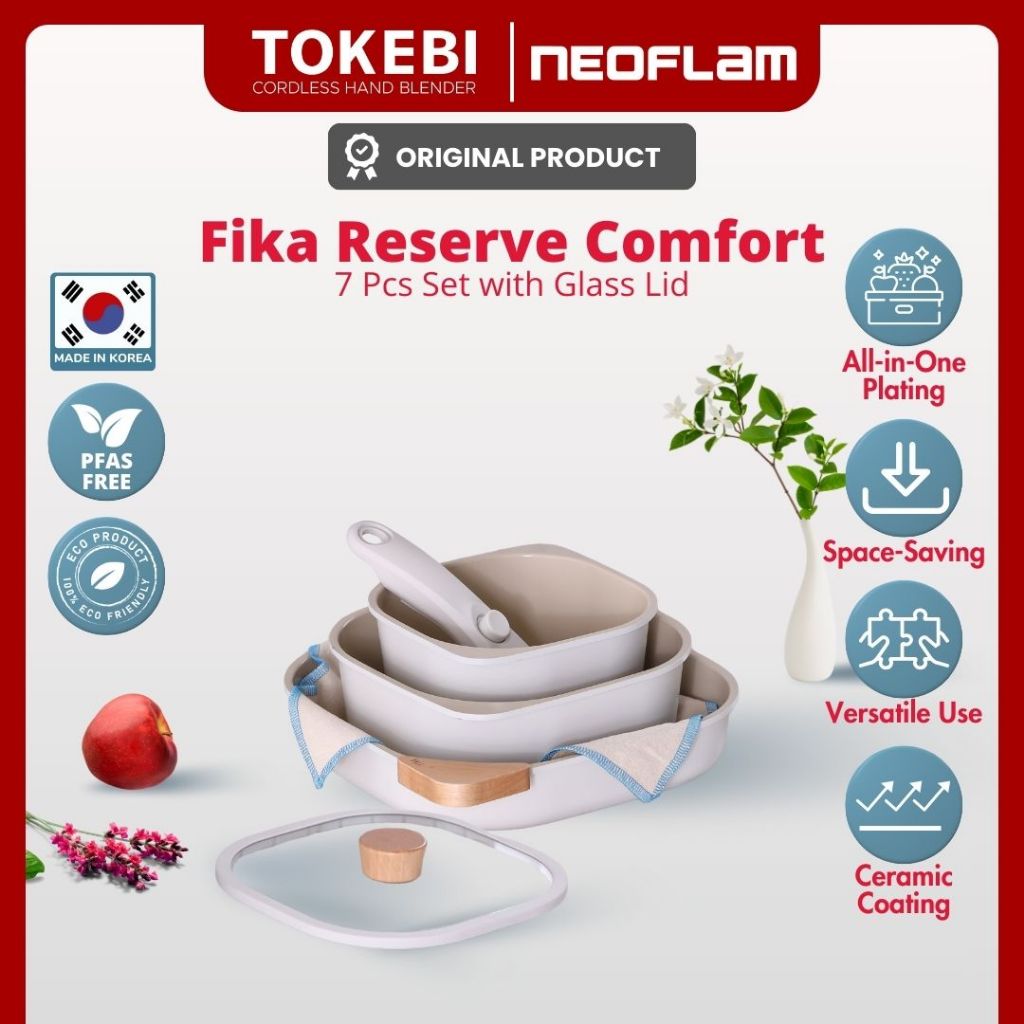 Neoflam Fika Reserve Comfort Pan Set With Detachable Handle - Panci Set Dengan Anti Lengket Gagang P
