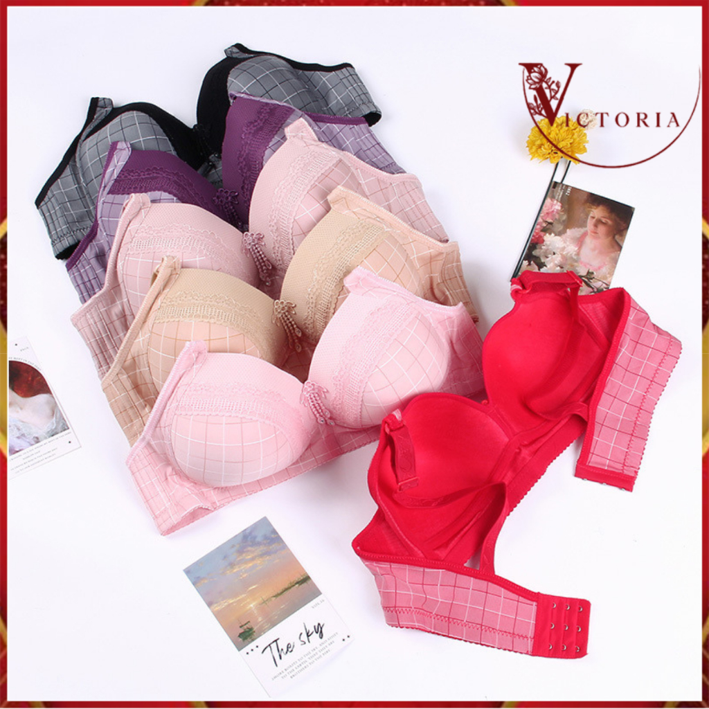 Victoria Bra Wanita Ukuran Jumbo Bh Big Size Motif Kotak Busa Tebal Import 9058