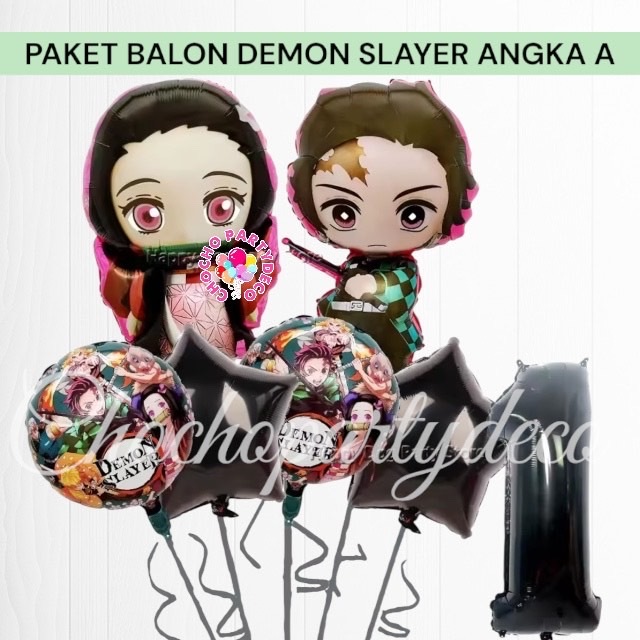 Paket Balon DEMON SLAYER ANGKA A / Dekorasi Ulang Tahun DEMON SLAYER