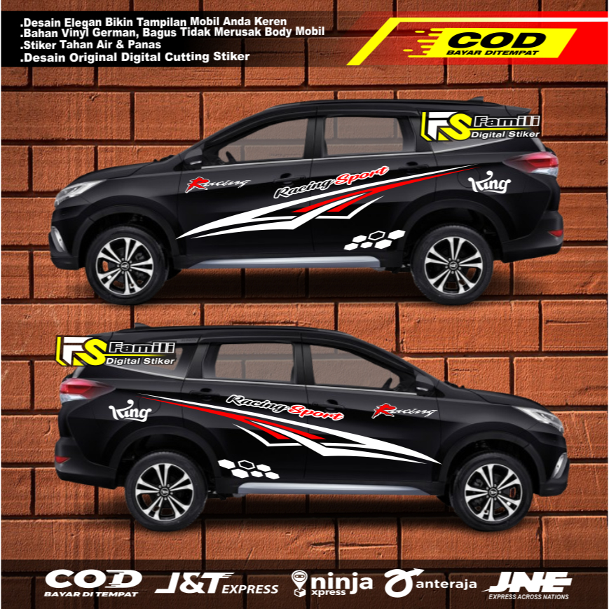 STIKER STICKER VARIASI BODY SAMPING CUTTING STICKER VARIASI MOBIL TERIOS HITAM PUTIH SILVER KEREN