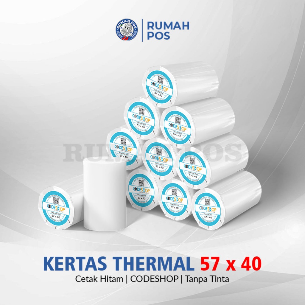 

KERTAS THERMAL CODESHOP STRUK PRINTER 57 X 40 mm 10 ROLL