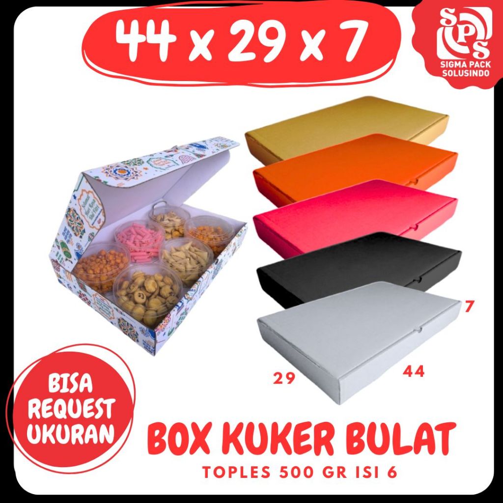 

Box Kue_Kering 44x29x7 Box Kuker 500 gr Isi 6 / Kardus Packing Lipat_Depan / Kuker/ Hampers/Oleh oleh/ kue_Kering Idul Fitri Polos/Motif