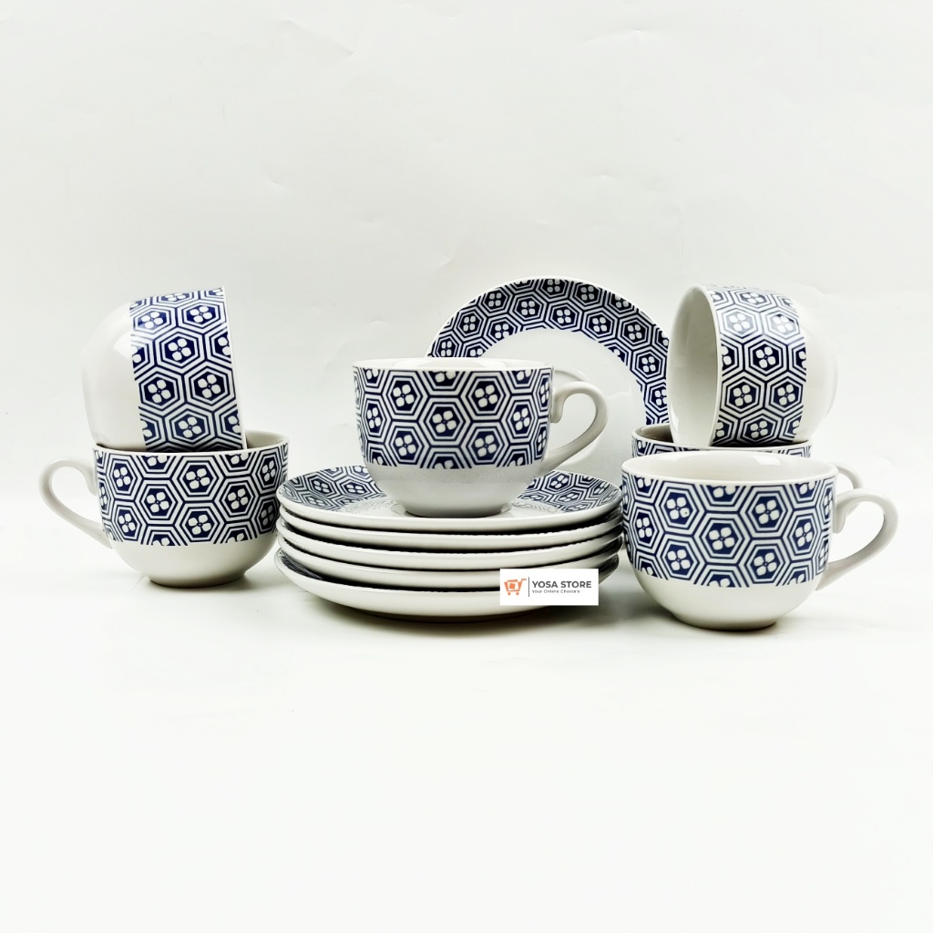 Cangkir Set Keramik Kopi Teh Motif OCTAGONAL Kedaung Home - 12 Pcs