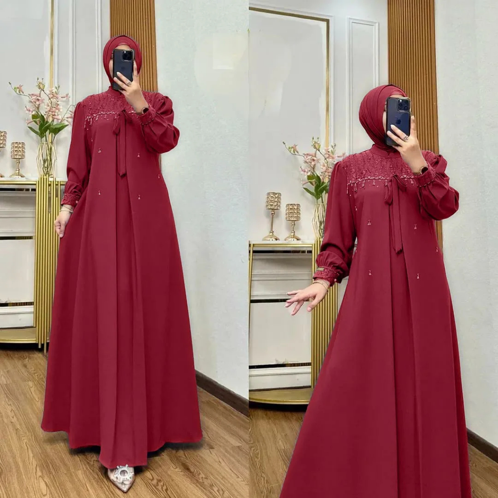 Dress Kondangan simple Elegant Rani Dress Gamis Wanita Kekinian Gamis Trend 2025 Wanita Gamis Ceruti