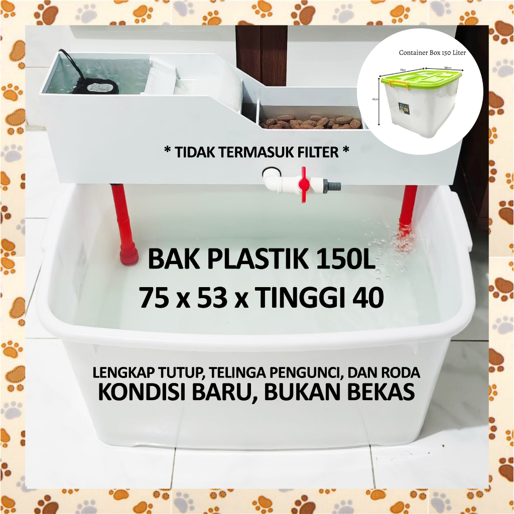 E47OPN Kolam Bak Plastik Pembesaran Ternak Ikan 150 Liter Kontainer Bukan Fiber Wadah Akuarium Aquar
