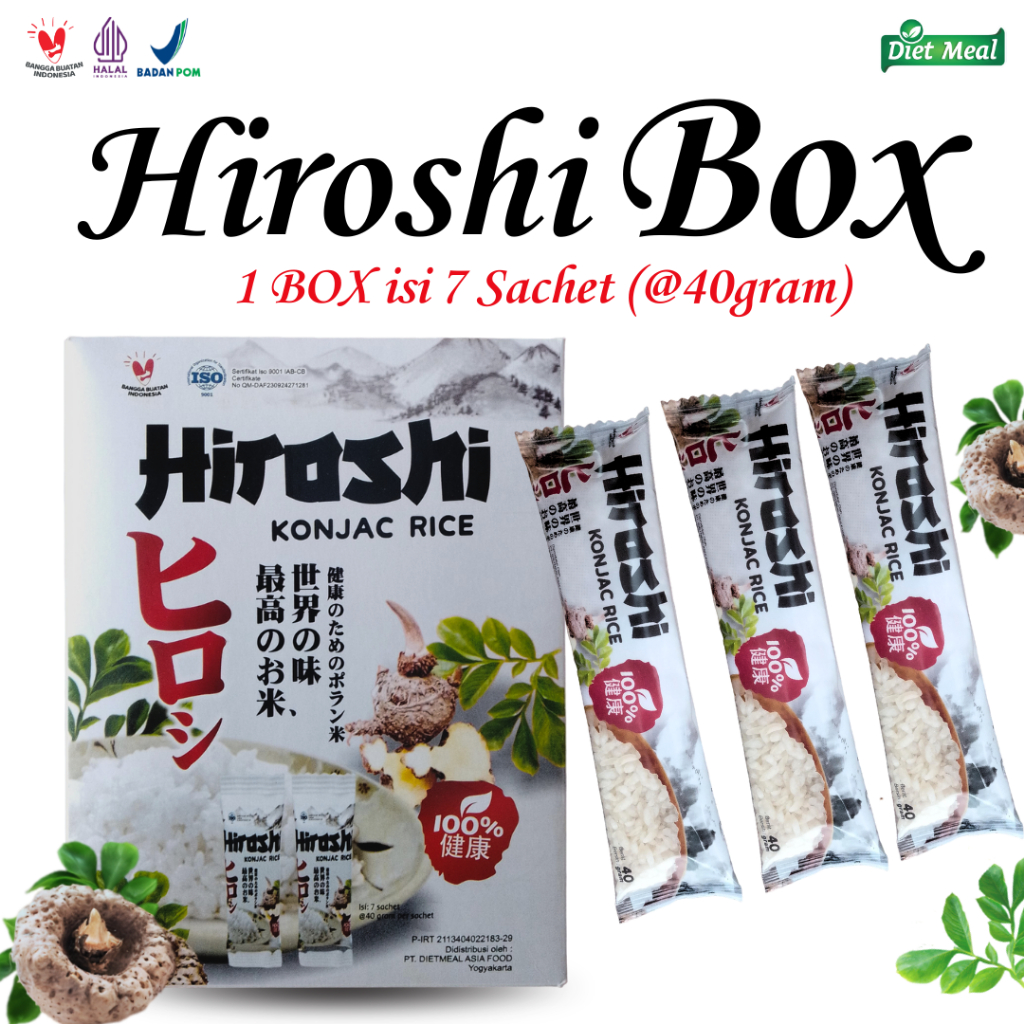 

Hiroshi Beras Porang seduh Kemasan Box Isi 7 Sachet.