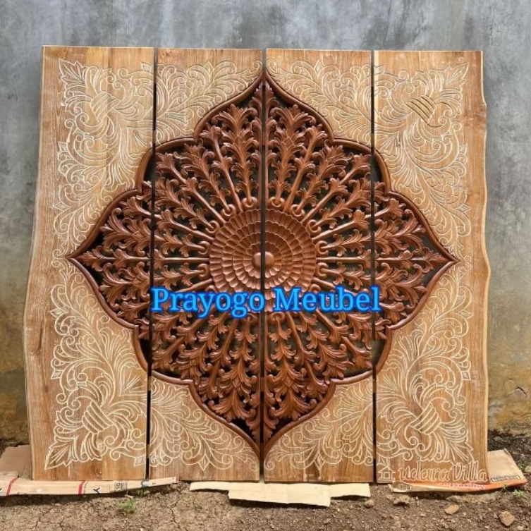 panel hiasan dinding ukir khas Bali kayu jati Jepara vintage antik dekorasi villa rumah