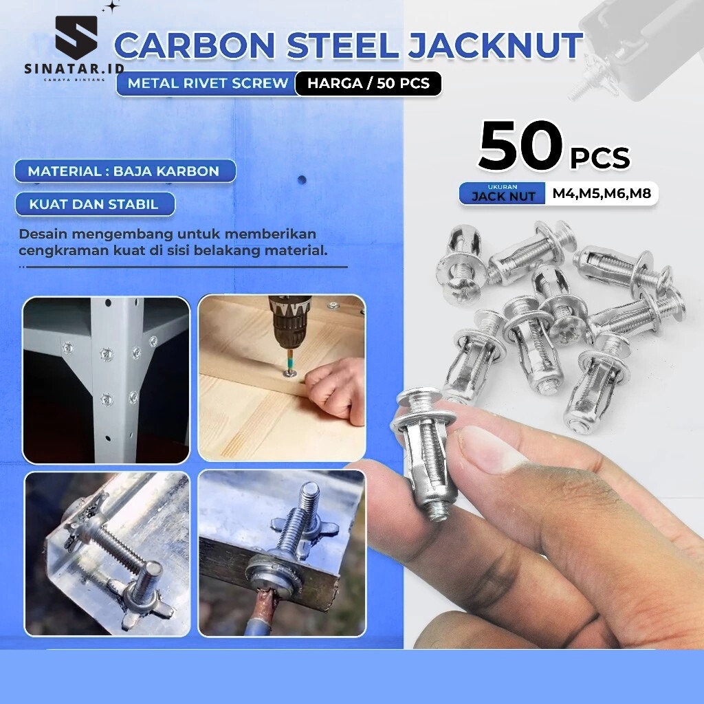 [50 PCS] Jack Nuts Sekrup Fisher M4 M5 M6 M8 /Rivet Plat Metal Mur Baut Drat Anti Karatan
