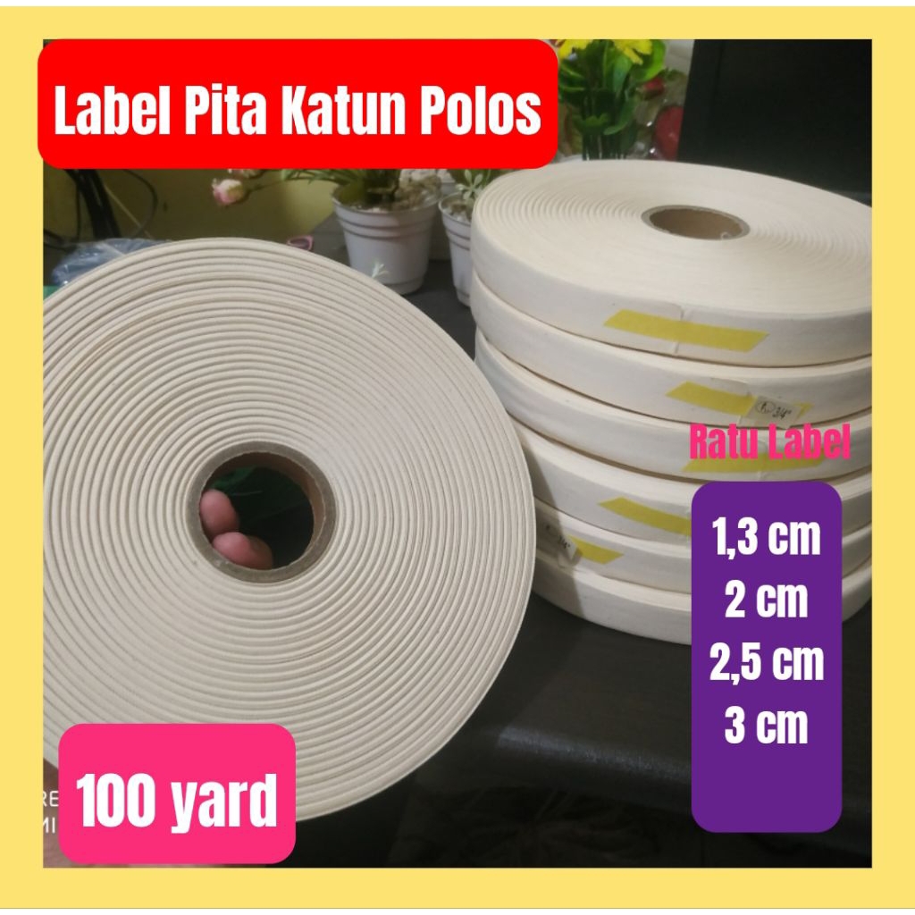 

Label Katun Putih Natural 1 2 cm Polos Pita cotton per roll
