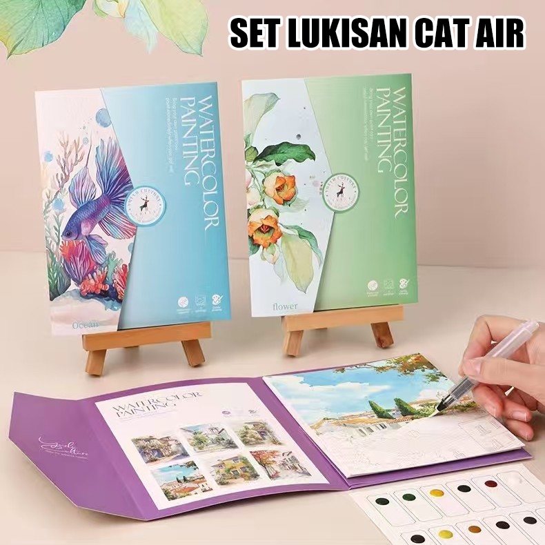 

Set Lukisan Cat Air Watercolor Painting 12 Warna DIY Painting 13.5x17.5cm Dengan Pena