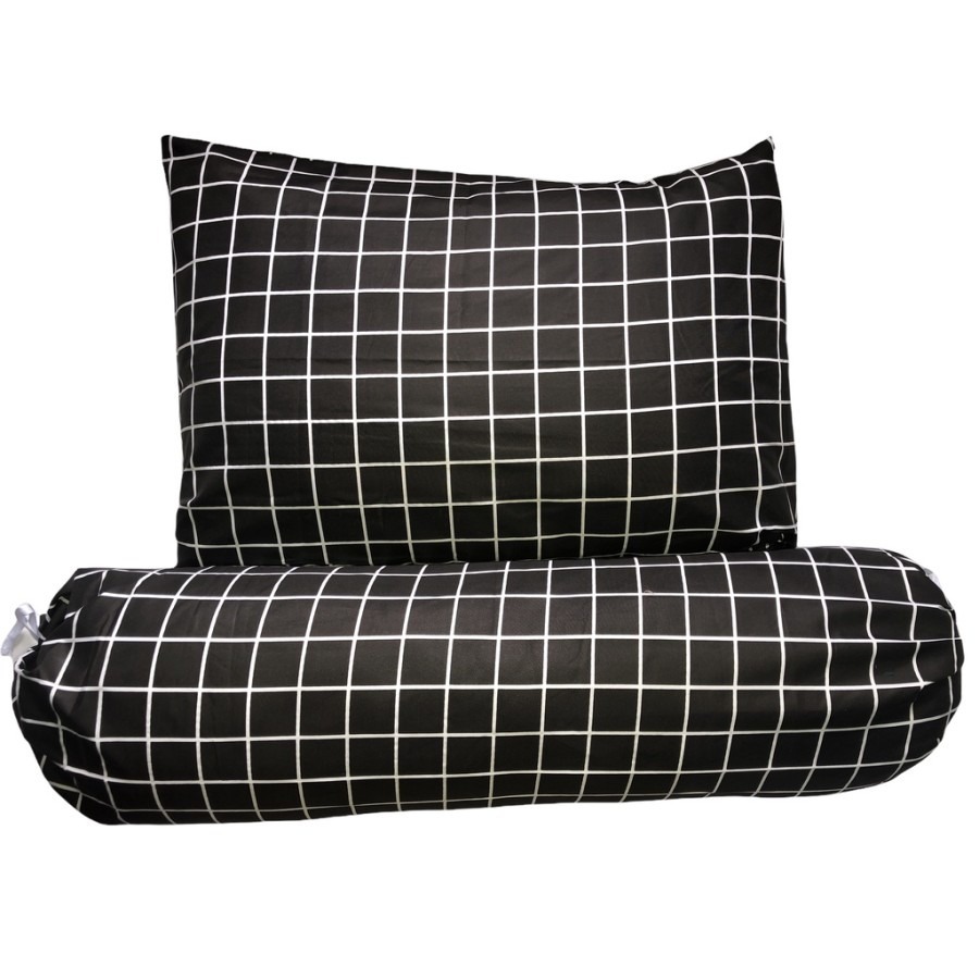 Sarung Bantal dan Sarung Guling Aesthetik Korea Motif Kotak Hitam, Putih, Biru, Merah/Kotak Emily Gr
