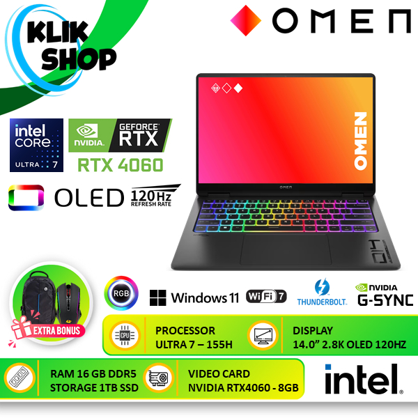 HP Omen Transcend 14 OLED Ultra 7 155H 16GB DDR5 1TB SSD RTX 4060 120HZ RGB Windows 11