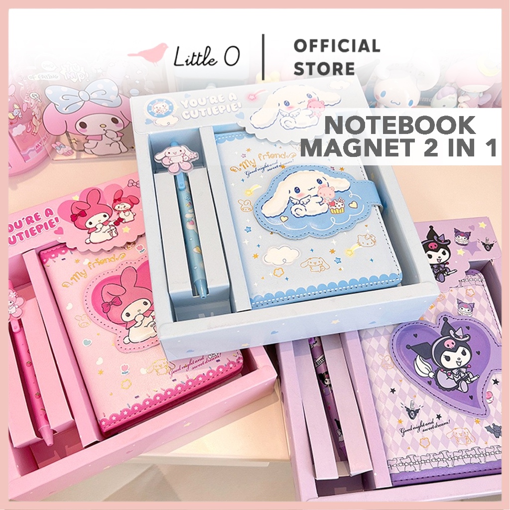 

LITTLE O Paket 2in1 Gift Set Notebook Sanrio Labubu Magnet Buku Diary Free Pen Full Color Aesthetic