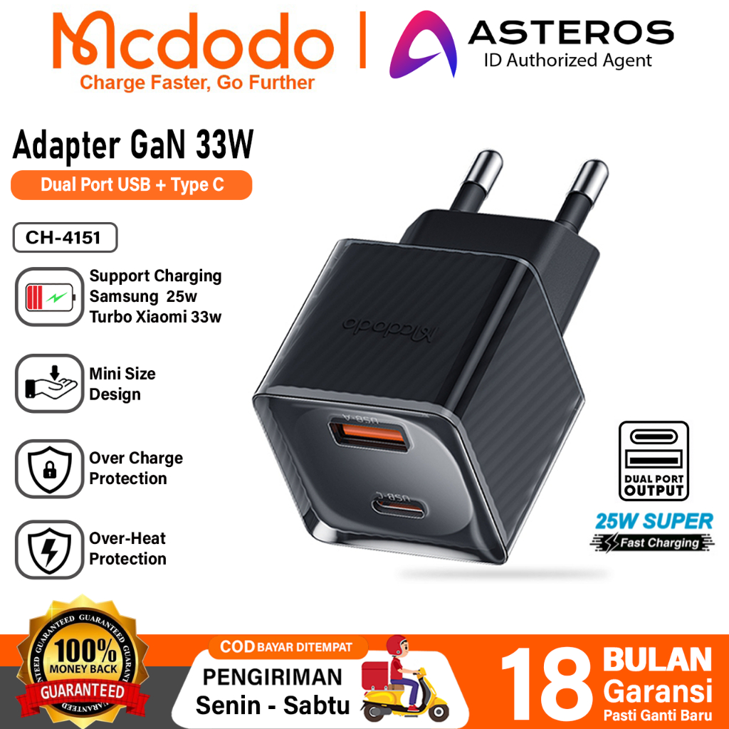 MCDODO Kepala Charger Type C Samsung Super Fast Charging 25w 45w