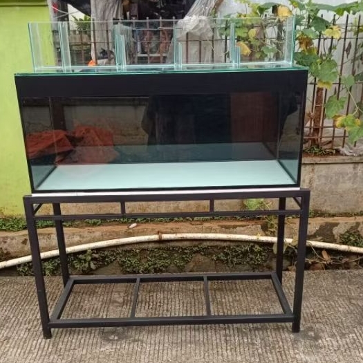 AQUARIUM KACA 100 40 40 kaca 8 mili plus top filter dan rak holo