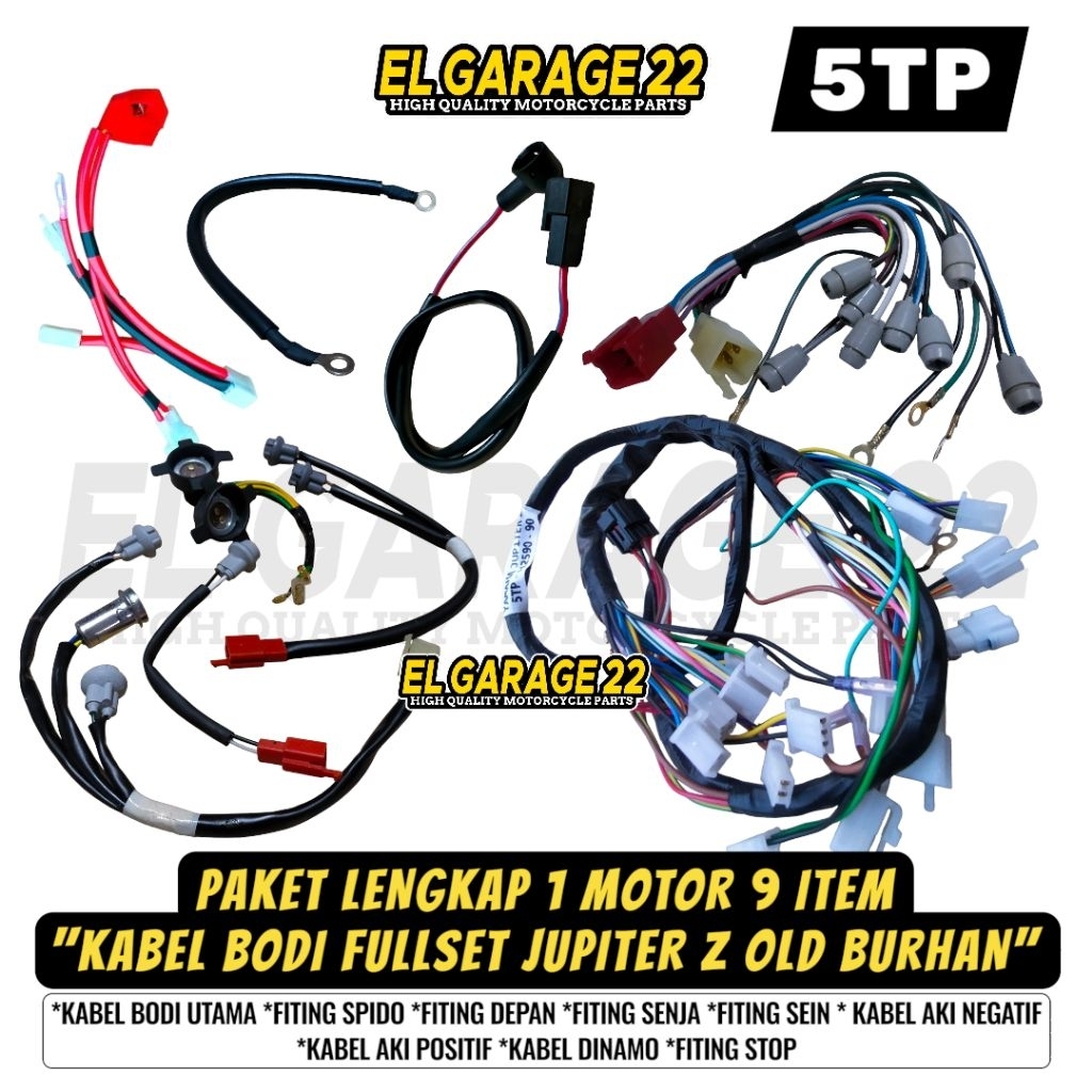 PAKET LENGKAP 1 MOTOR 9 ITEM JUPITER Z OLD BURHAN 5TP /Kabel bodi utama Fiting lampu spido depan sei