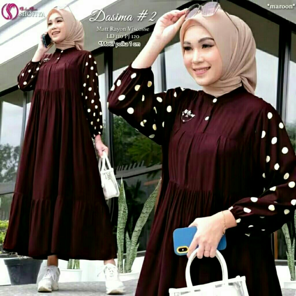 Gamis Wanita Bahan Rayon Motif Polkadot Kekinian Terbaru