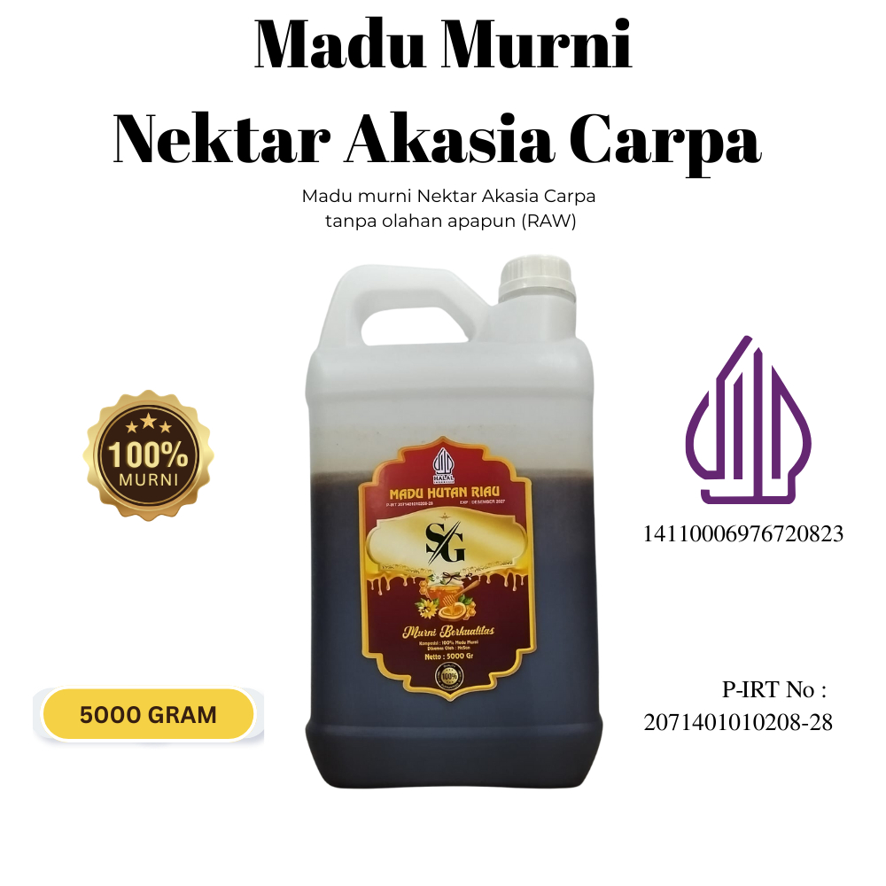 

Madu SG - Madu Murni Asli Nektar Akasia 5000gram Grade A 100% Alami Pure Raw Honey