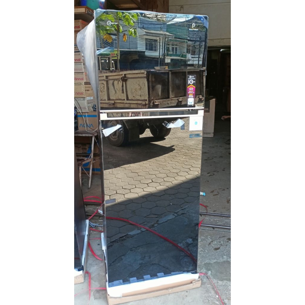 kulkas Polytron 29VX Inverter kulkas 2 pintu kaca hitam belleza lemari es jambi ice twist pocket tem