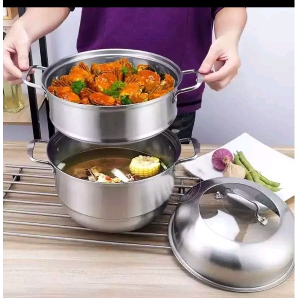 Omicko Panci Kukus 3 Layer Stainless Steel Anti Karat / Alat Dapur Panci Alaska Omicko Kukusan Serba