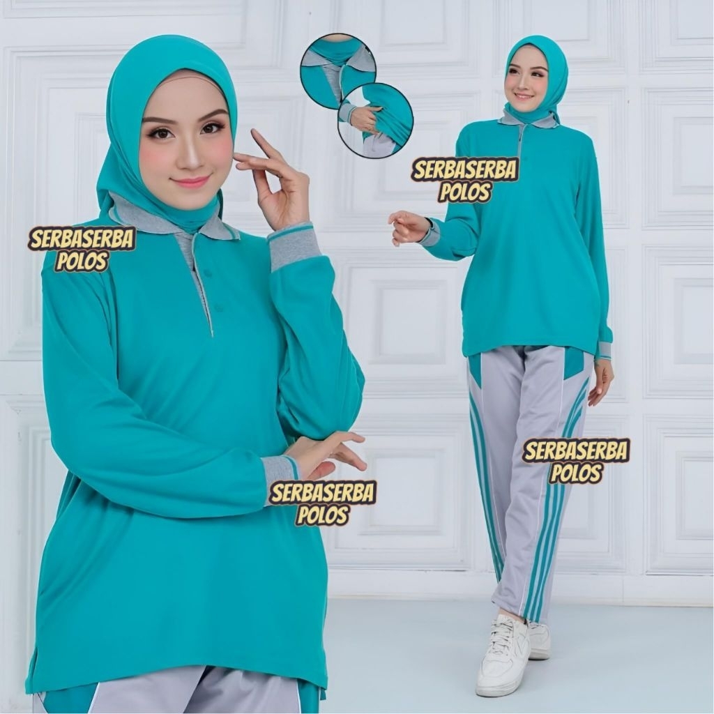 Setelan Kaos Kerah Lengan Panjang / Kaos Kerah 1 Set Seragam Olahraga