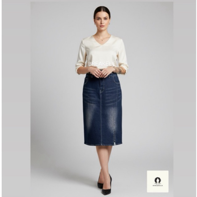 Breakele | Rok jeans wanita 7/8 rok pendek streatchy jeans