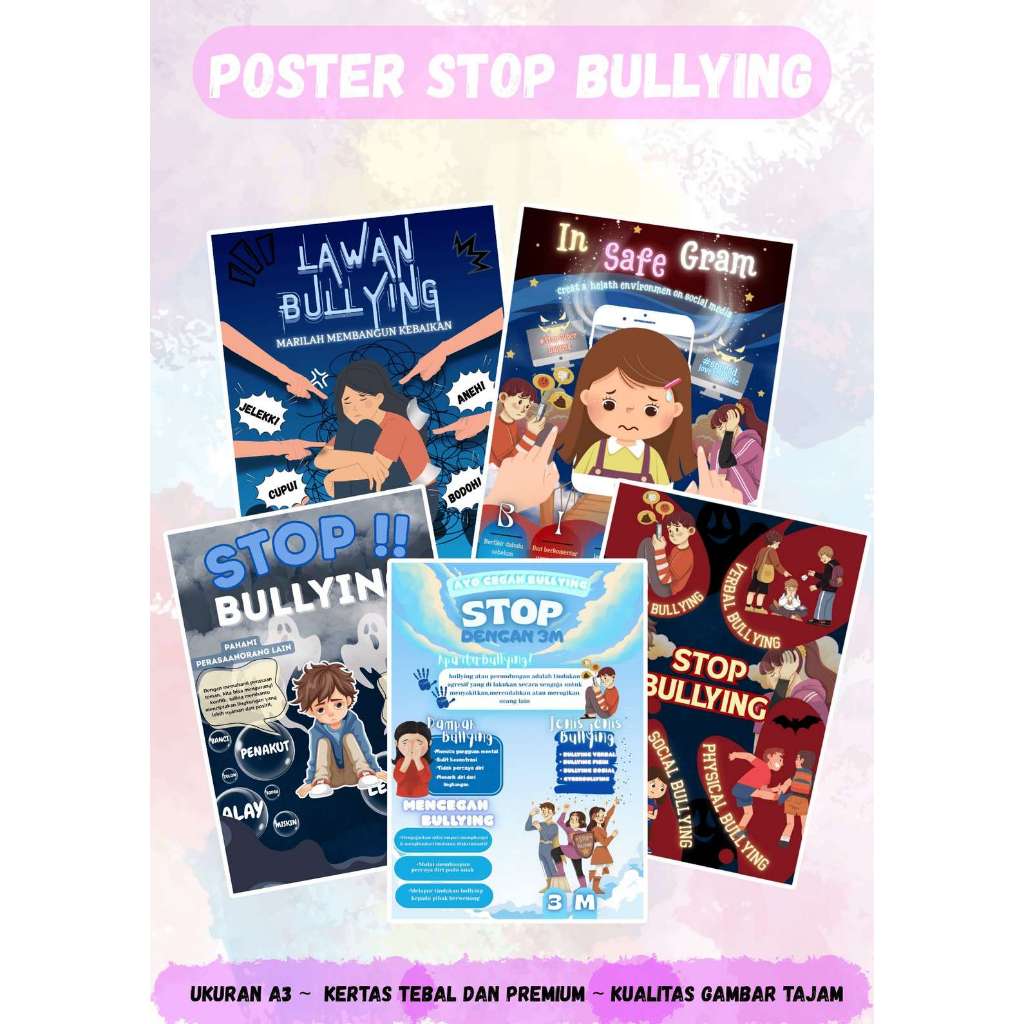 

Poster Stop Bullying Ukuran A3 | Edukasi Anti Bullying Anak Sekolah Kertas Premium