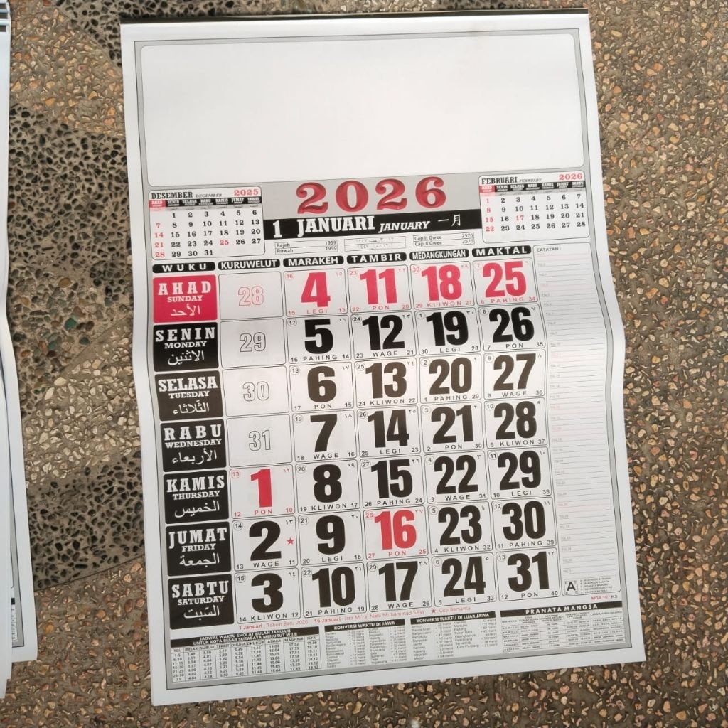 

kalender 2026 ukuran tanggung ukuran 38 x 50