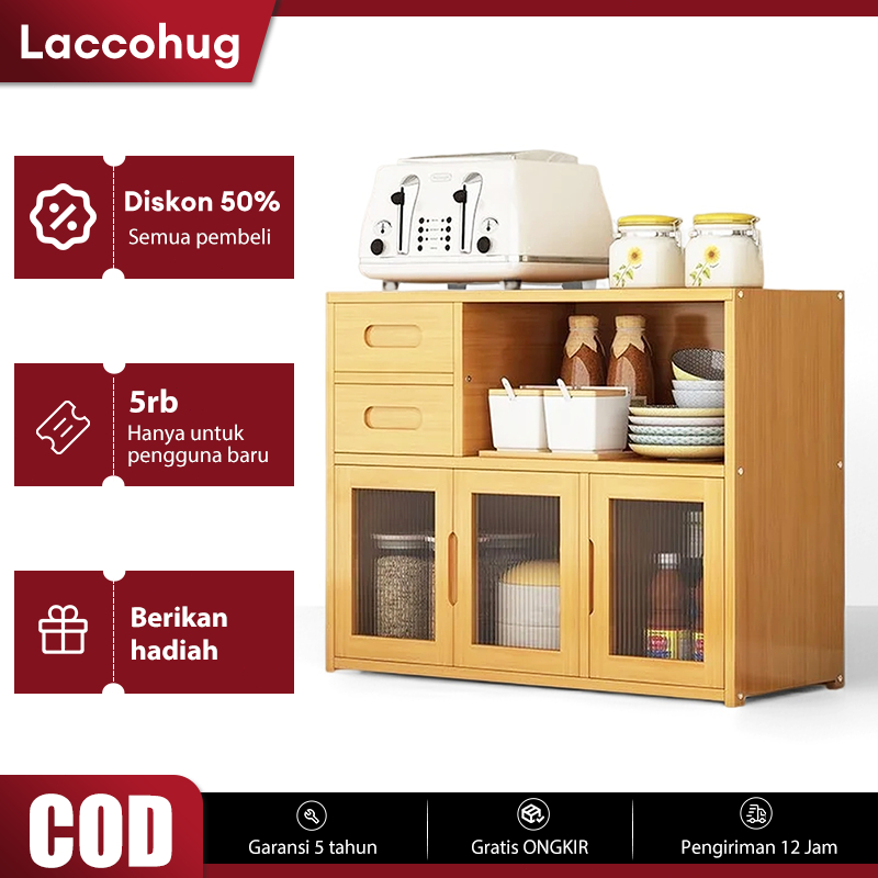Laccohug Lemari Dapur Lemari Penyimpanan Kayu Lemari Meja Makan Desain Laci Pintu Changhong