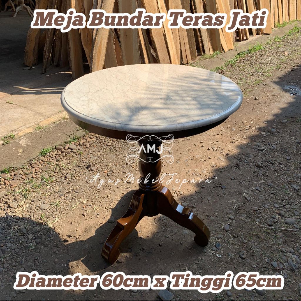 meja bundar cafe marmer