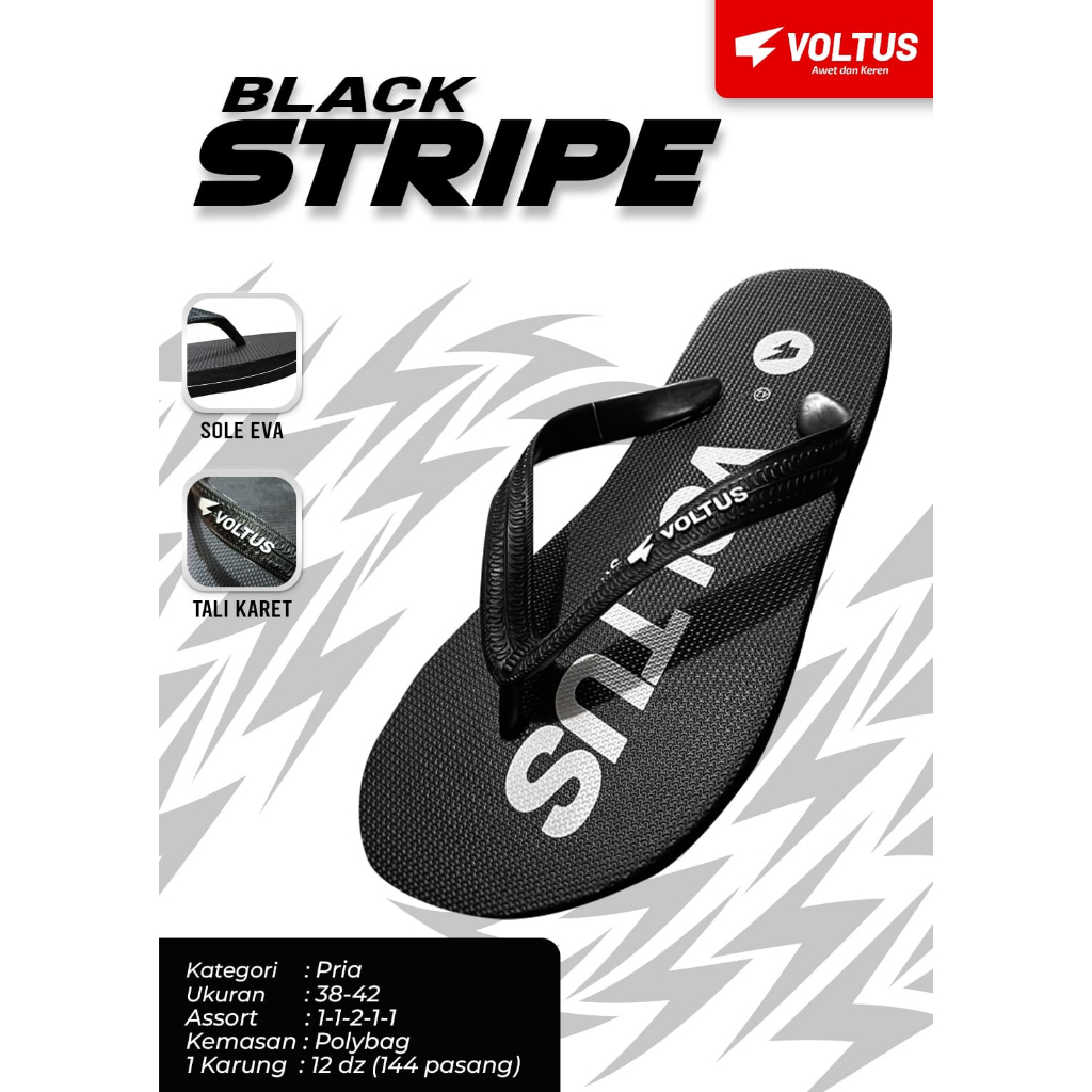 H&N Online Shop - Sendal  Sandal Jepit VOLTUS BLACK STRIPE Anti Slip - Size 38-42