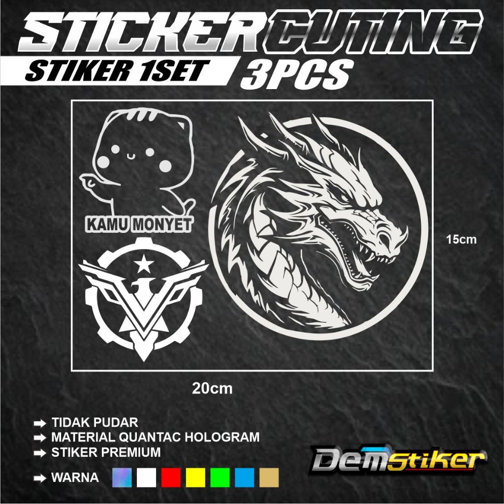 

3PCS STIKER KEREN NAGA,KAMU MONYET,LOGO ARMY