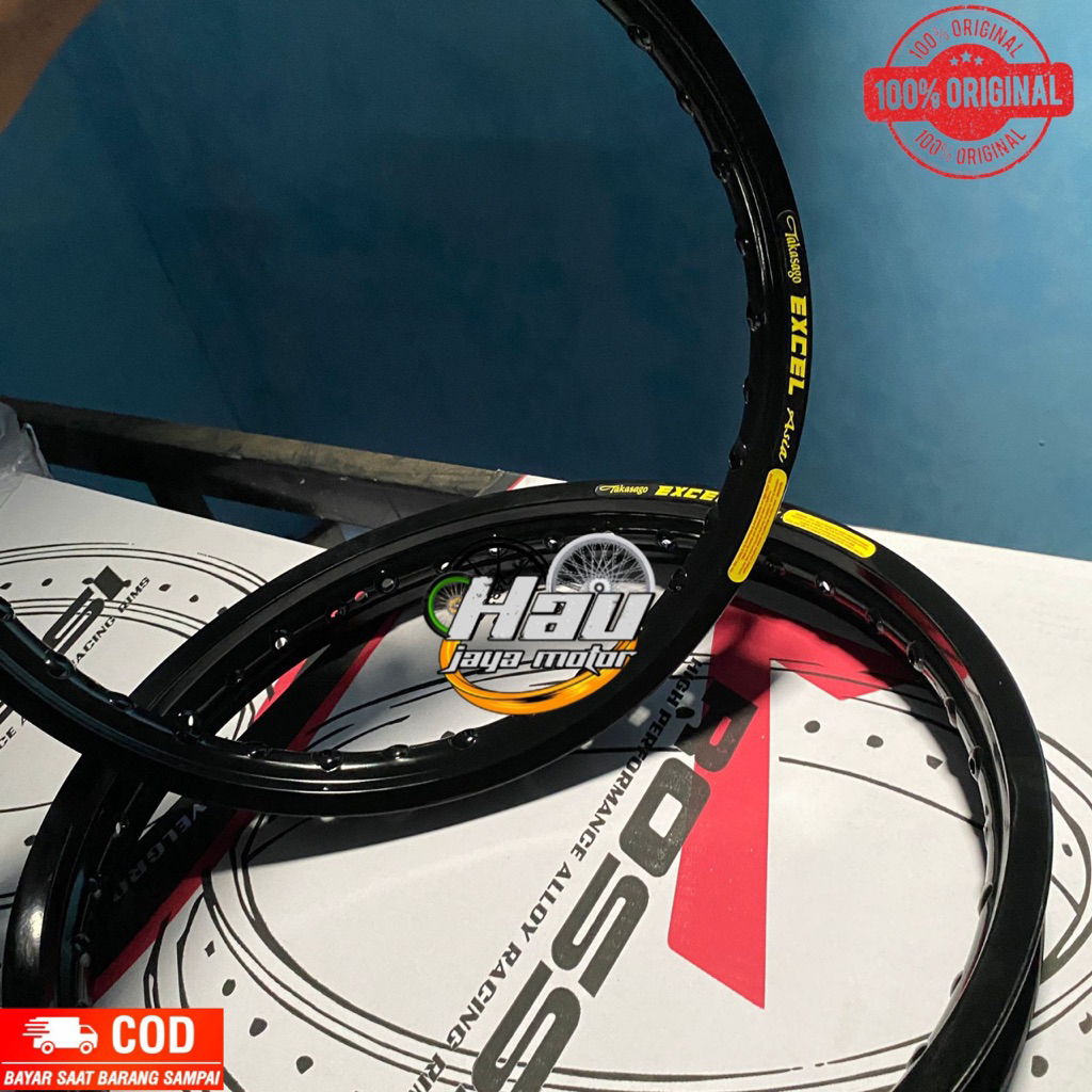 (TERMURAH READYYY STOK) VELG V ROSSI HITAM GLOSSY SUDAH CUSTOM STIKER TAKASAGO EXCEL ASIA 120/140/16