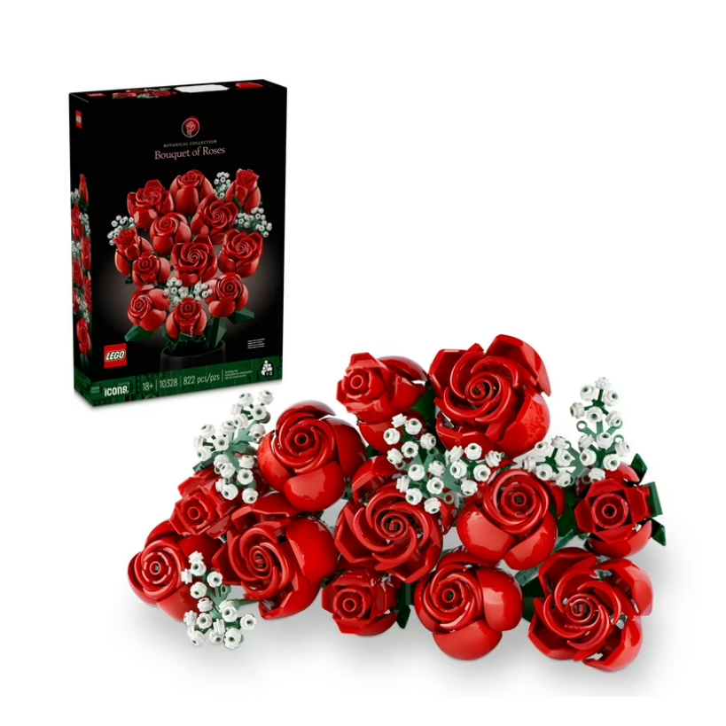LEGO Botanicals Bouquet of Roses Artificial Flowers - Fake Red Roses Building Set for Adults, Ages 1