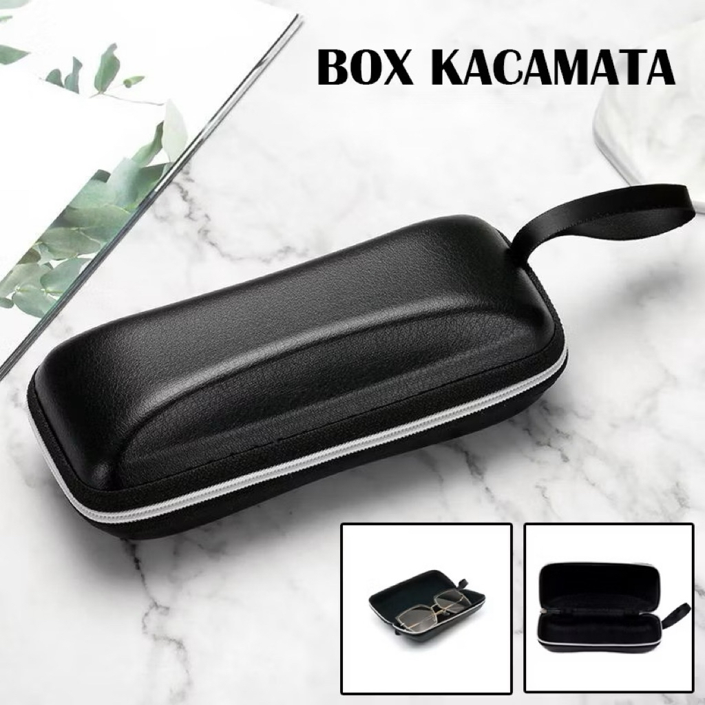 Hardcase Box Kotak Tempat Kacamata Kulit Polos Zipper Resleting Sunglasses Hard Case box kulit box k