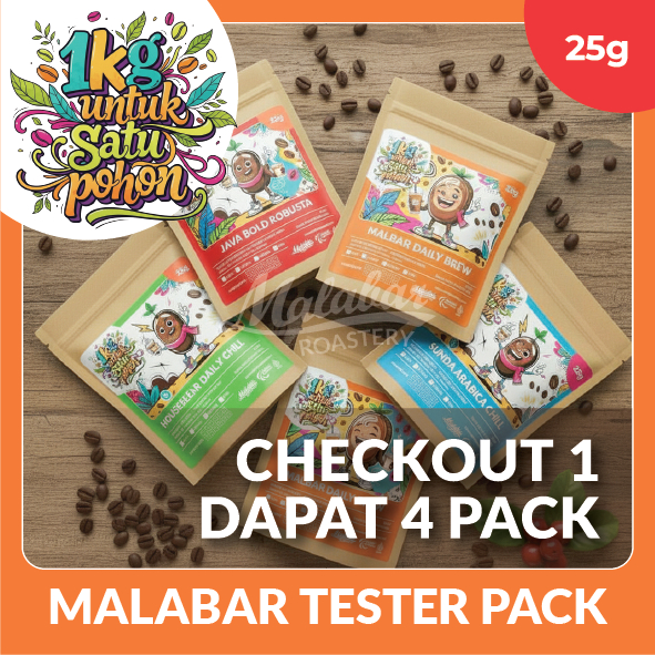 

Kopi MALABAR TESTER PACK (25 gr x 4 pack = 100 gr) Specialty Coffee Arabica Robusta Beans