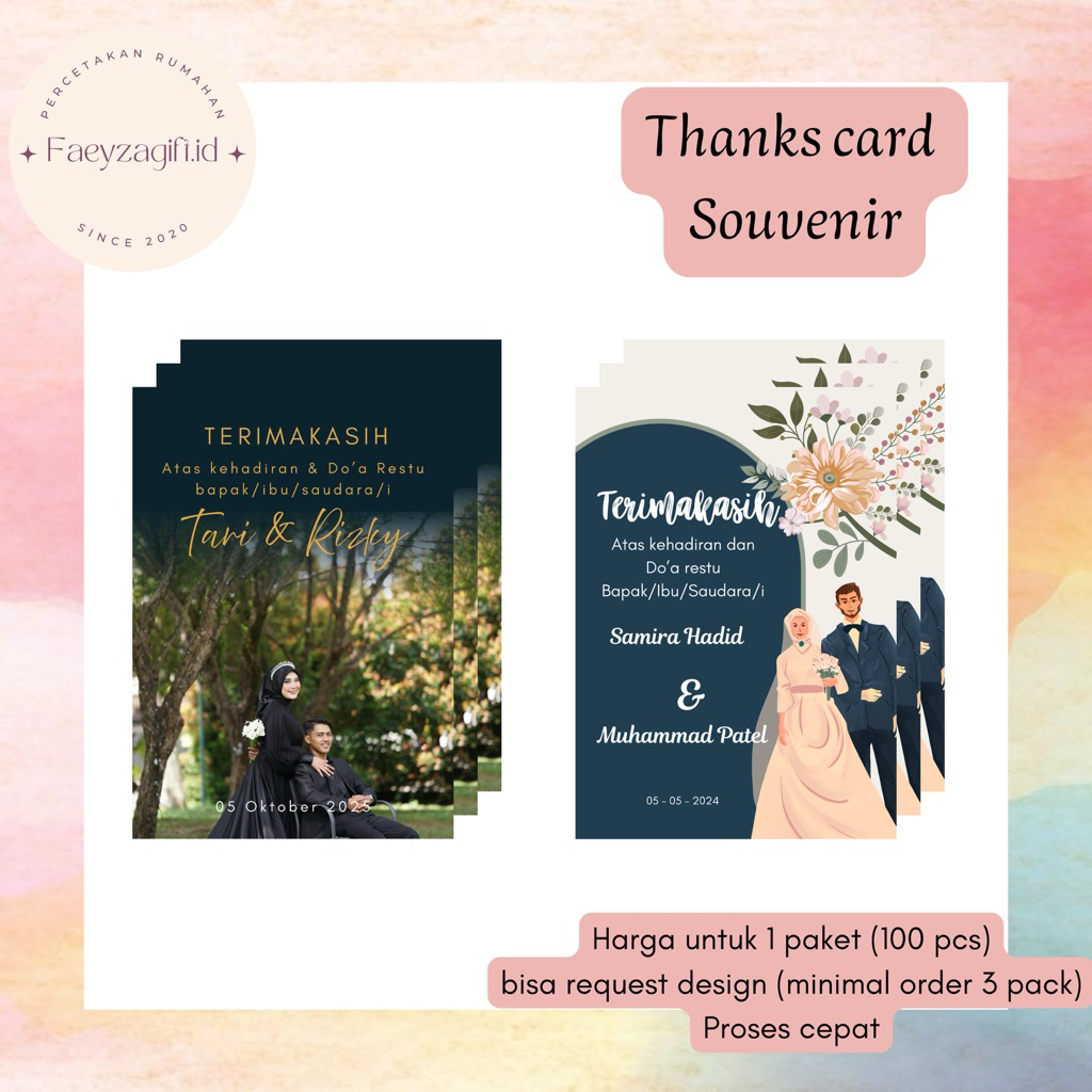Kartu ucapan terima kasih/ Kartu Souvenir /Kupon Souvenir /Thanks card /Wedding card