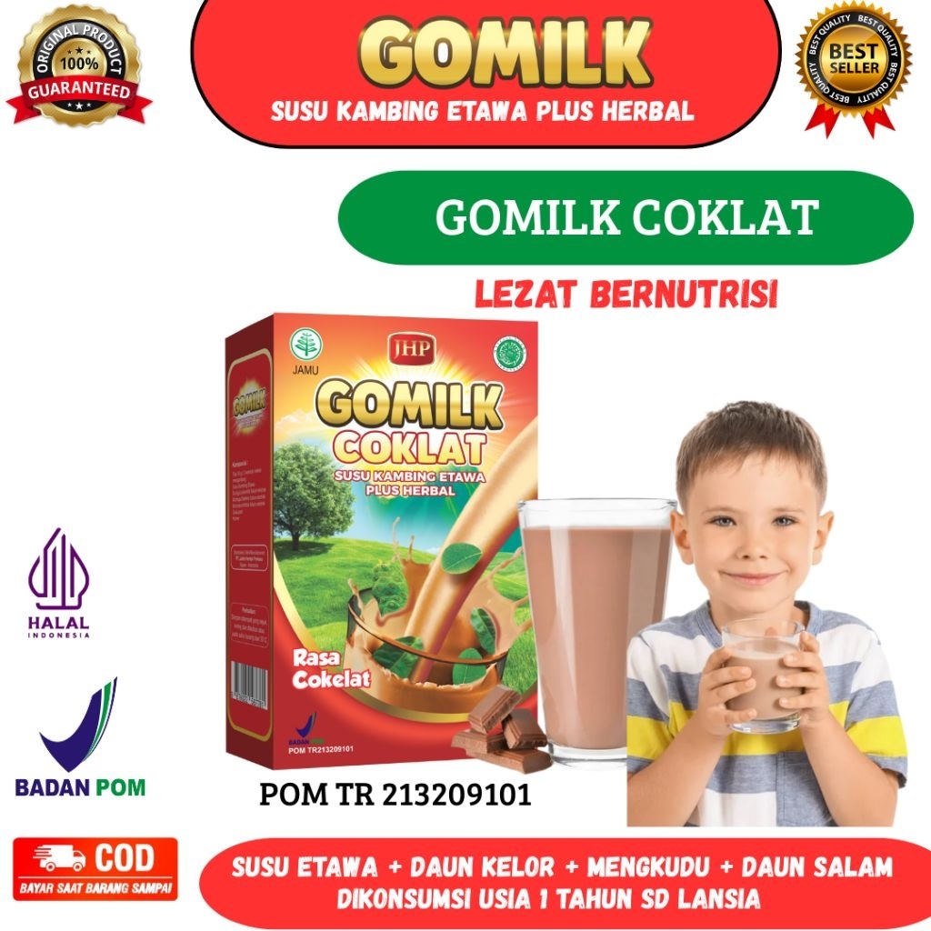 

GOMILK SUSU KAMBING ETAWA 200gr COKLAT - Herbal Anak Lahap Makan, Tulang Kuat, Asam Urat, Kolesterol