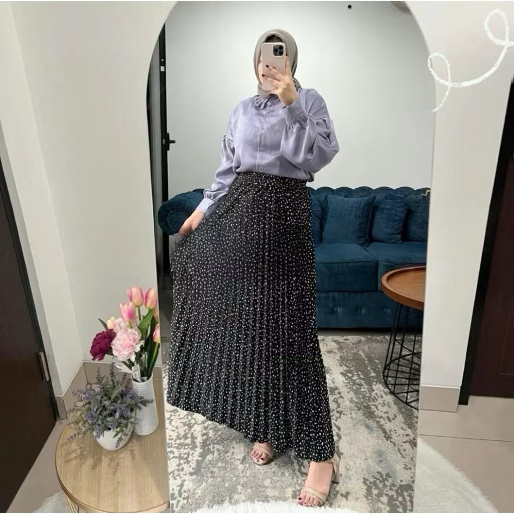ROK PLISKET MOTIF / ROK PLISKET VIRAL / FLOWERY PLEATS SKIRT ROK PLISKET BUNGA KOREA