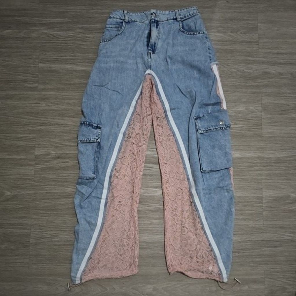 7+ celana panjang jeans mix brokat premium fashion