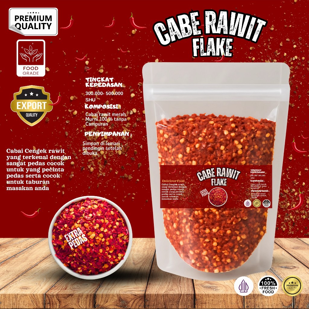 

Cabe Kasar Bubuk cengek / Cabe kasar rawit Flake Biji Kering 50 Gr / pedas