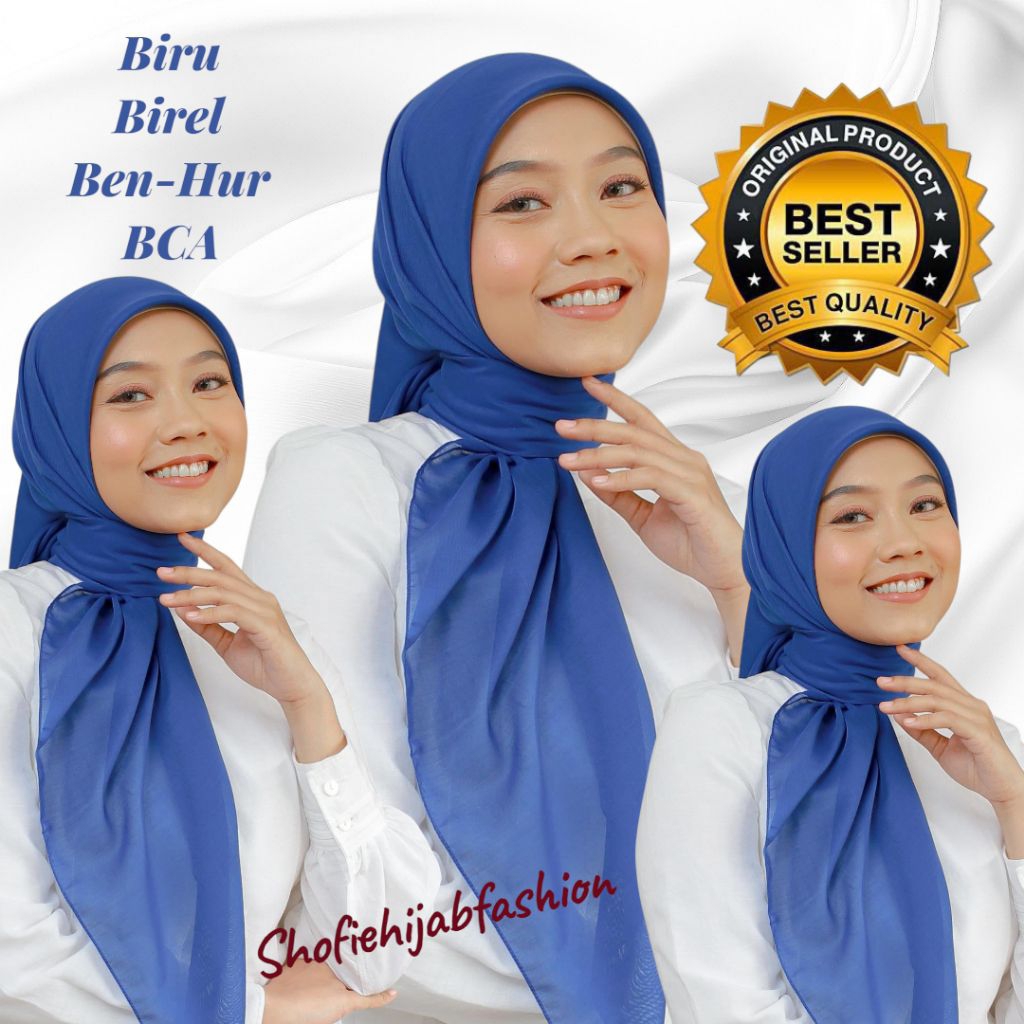 JILBAB BIREL BIRU ELEKTRI BENHUR BCA KERUDUNG SEGI EMPAT POLOS BEST SELLER TERMURAH SERAGAM