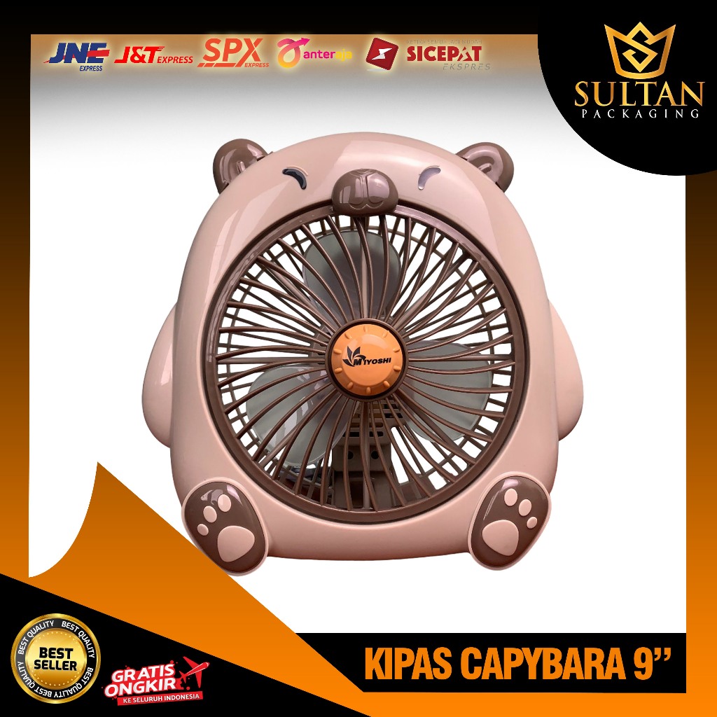 Kipas Karakter Capybara 9" Miyoshi Premium Bergaransi Resmi - Bayar Nanti