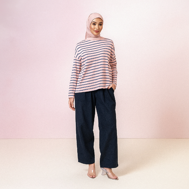 Hijab Chic Ulyani Stripe Tops Atasan Wanita Muslim Top Lembut
