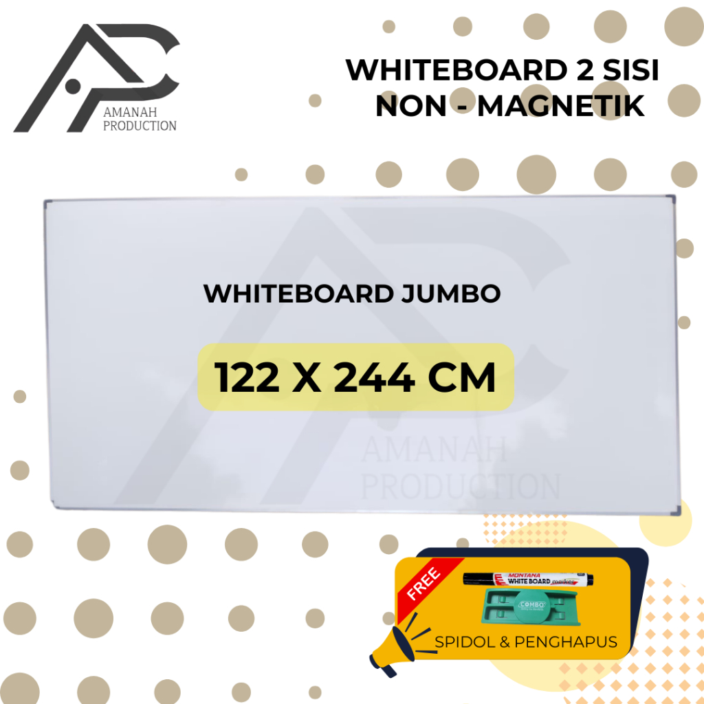 

Papan tulis 2 fungsi Whiteboard dan Blackboard Jumbo 122x244 BONUS spidol penghapus