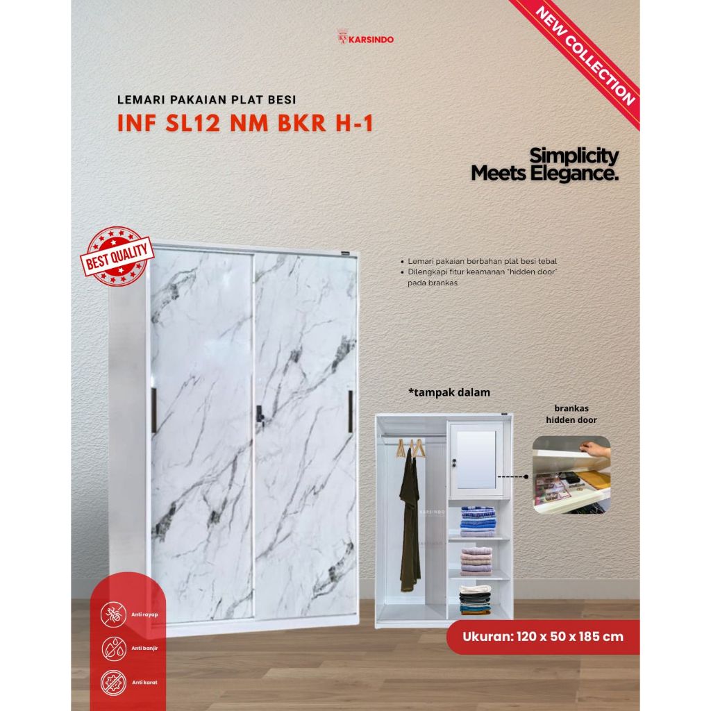 Karsindo Lemari Besi 2 Pintu Sliding Lemari Pakaian Brankas Hidden Doord Brankas Cermin NM BKR
